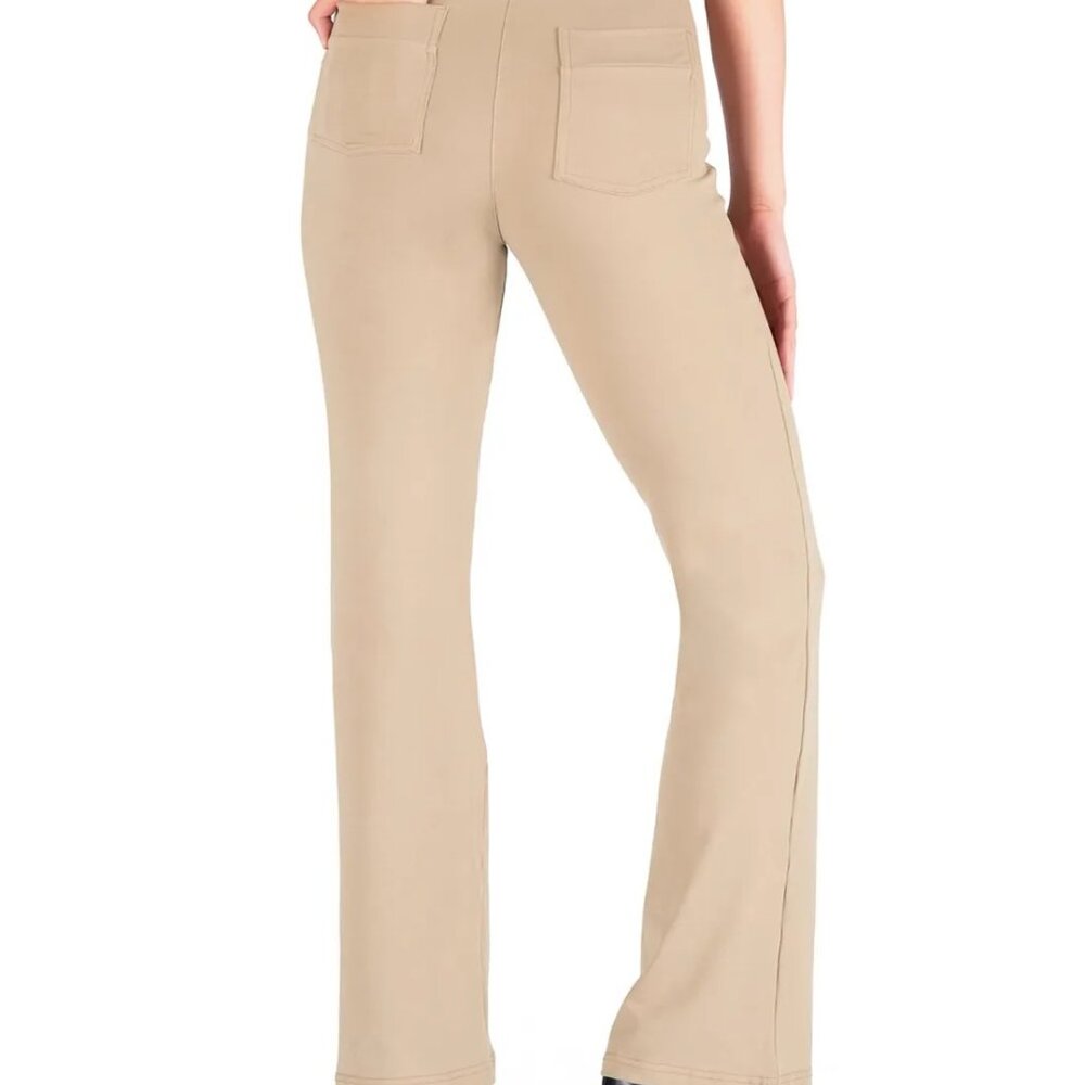 Women's Medium Yogipace Flare Yoga Dress Pants, Back Pockets, Khaki - Like New!